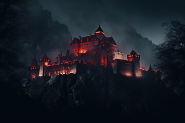 A dracula castle architecture building night.