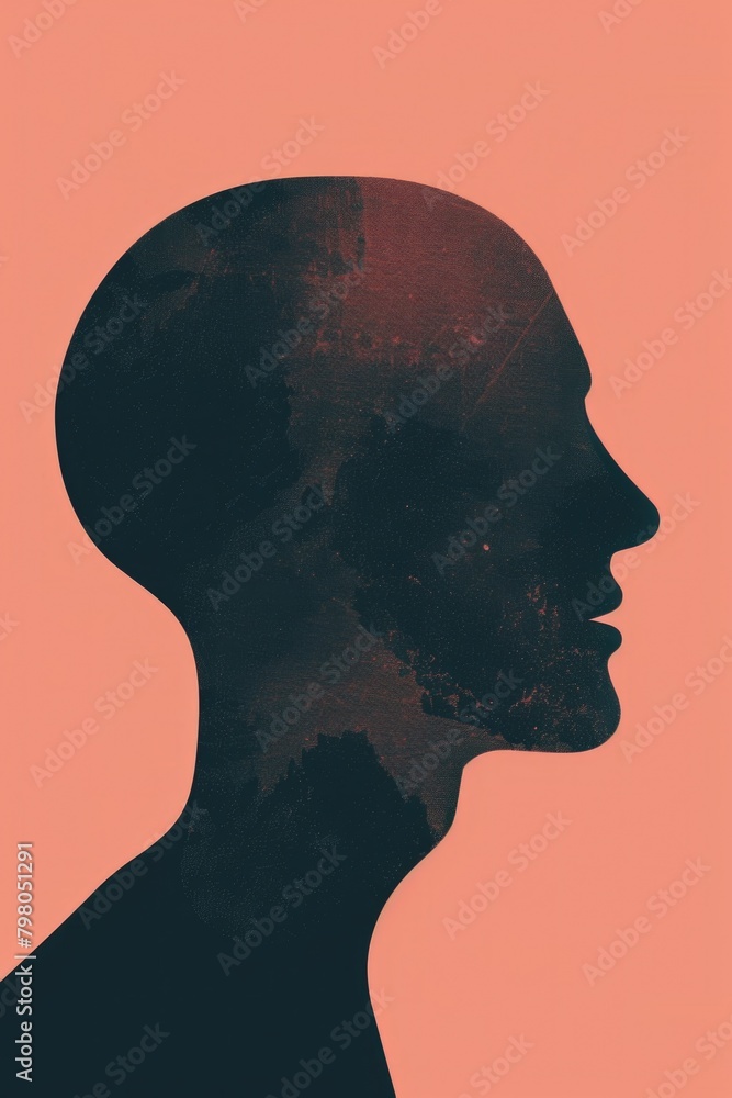 Poster a silhouette of a man's head against a pink background. suitable for various design projects