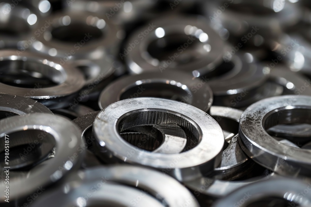 Poster a pile of metal rings stacked on top of each other. perfect for industrial or engineering concepts