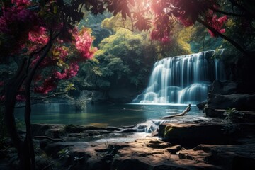 Obraz premium Waterfall forest tree outdoors.