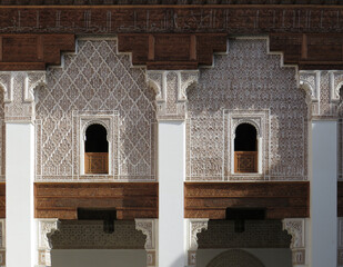 UNESCO World Heritage. Medersa Ben Youssef (16th century). Details of the walls decorated by...