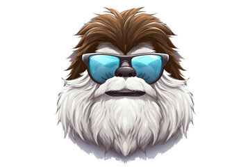 Cartoon yeti or bigfoot hairy character wearing sunglasses on isolated white background. Funny monster toy