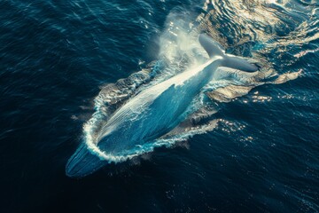 Majestic blue whale in antarcticas icy waters, wildlife encounter in frozen territory - obrazy, fototapety, plakaty