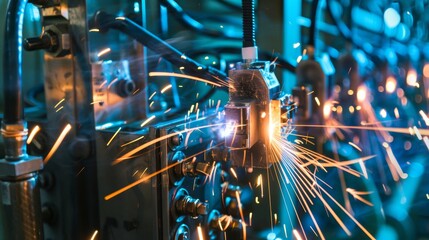 A close up of a piece of machinery with sparks flying out of it