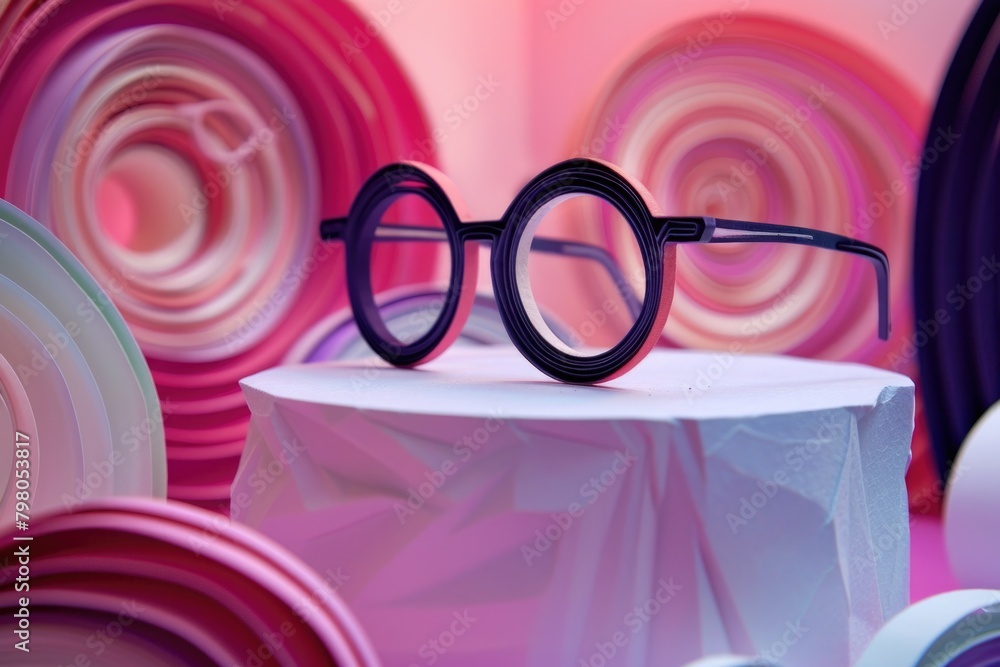Poster a pair of glasses resting on a table, suitable for various concepts
