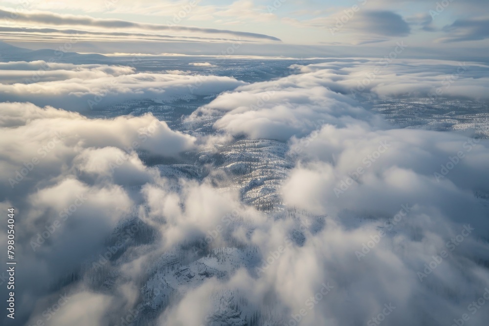 Poster scenic aerial view of mountain range with dramatic clouds. ideal for travel and nature concepts