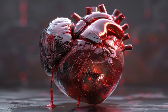 Graphic image of a heart with blood dripping out, suitable for medical or horror themes