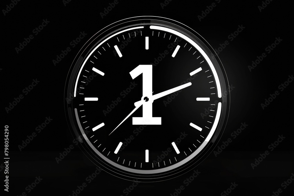 Poster Black and white clock with the number one. Suitable for business concepts