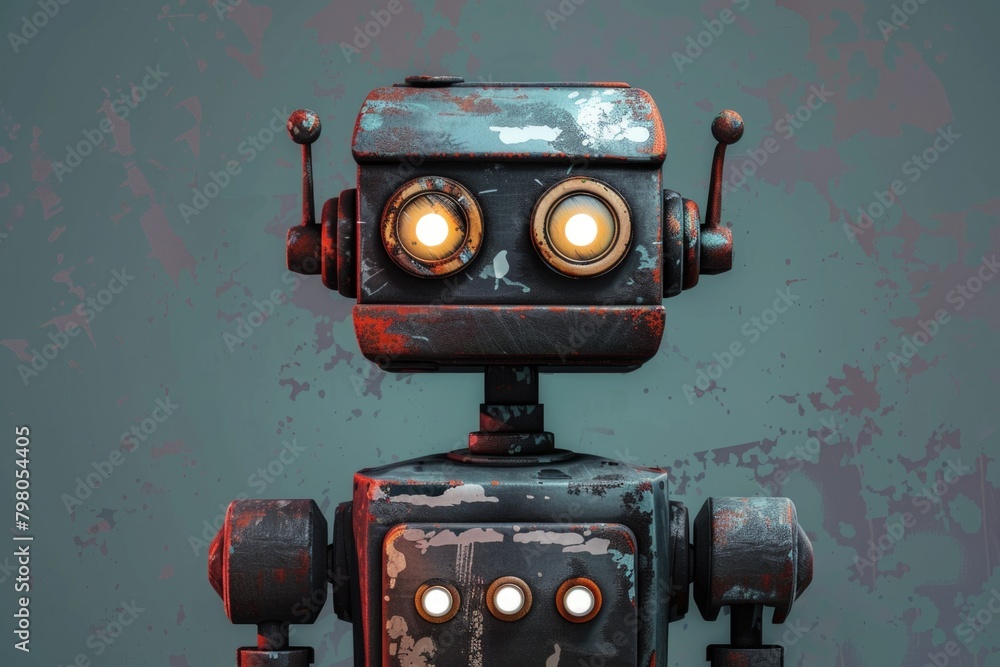 Poster A small robot with two glowing eyes, perfect for tech and robotics concepts