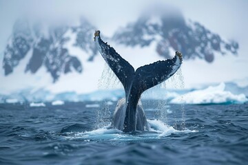 Majestic blue whale gliding through antarcticas icy waters in a stunning display of natural beauty