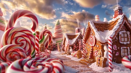 Candy canes resting on snowy ground, perfect for winter themed designs
