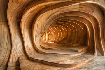 Wooden Interior design abstract shaped.