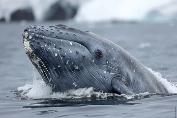 Majestic blue whale gliding through antarcticas icy waters, wildlife photography print for sale - obrazy, fototapety, plakaty