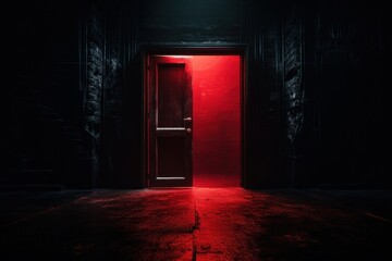 Red door open lighting horror black.