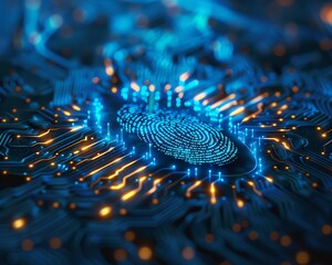 Macro shot of biometric fingerprint scanning for secure access