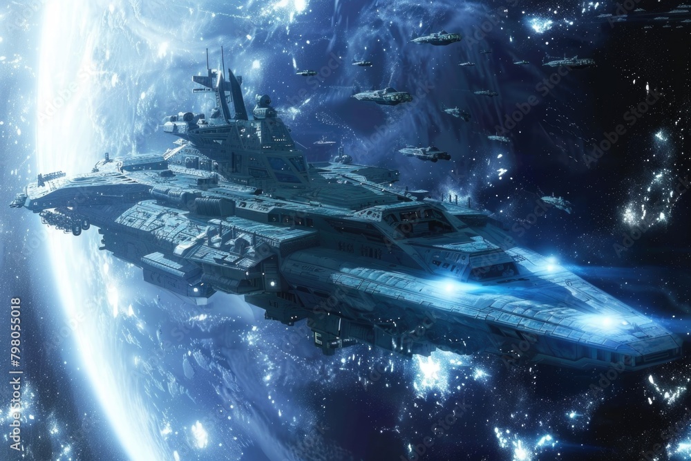 Aufkleber A large space ship floating in the vastness of space. Ideal for sci-fi and technology concepts