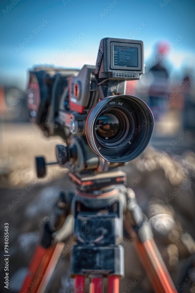 Poster a detailed view of a camera on a tripod, ideal for photography enthusiasts