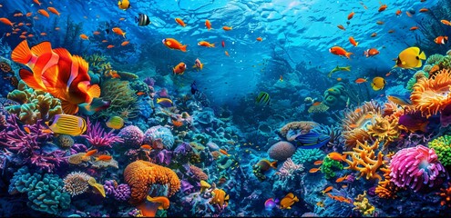 Fototapeta na wymiar Vibrant coral reef teeming with colorful fish 