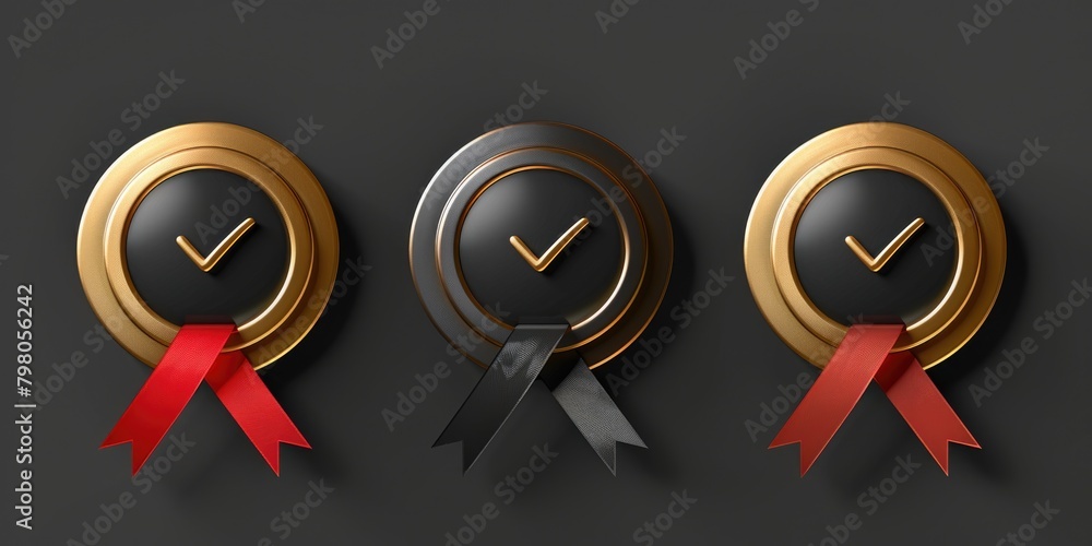 Aufkleber three clocks with red ribbons on a black background. suitable for time management concepts