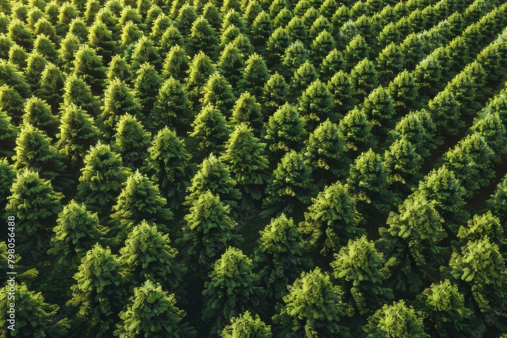 Poster aerial view of a dense pine tree forest. perfect for nature backgrounds