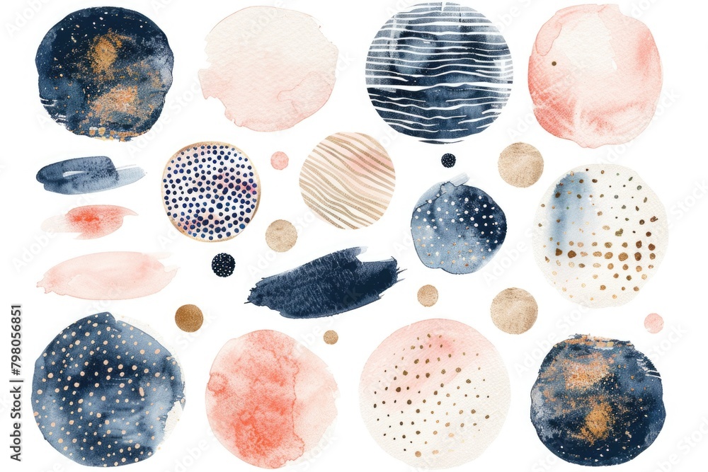 Poster A variety of watercolor painted circles and dots. Great for backgrounds and patterns