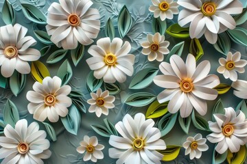 Detailed close up of paper flowers on a table, suitable for home decor projects