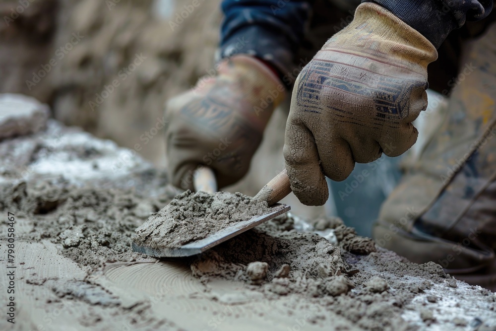 Poster close up of a person using a shovel. suitable for construction or gardening projects