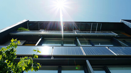 Eco-friendly living solar panels on a modern building under the bright sun