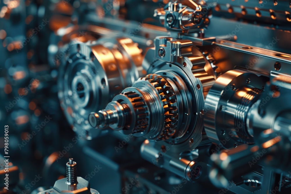 Poster detailed view of gears on a machine, suitable for industrial concepts