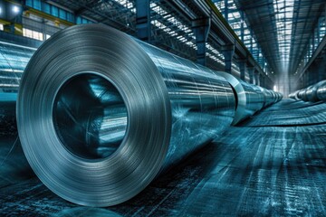 Fototapeta premium A large roll of steel in a warehouse. Perfect for industrial concepts