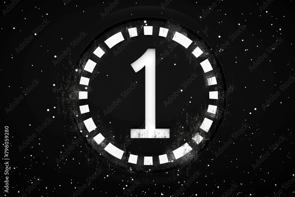 Poster Clock with the number one in the center. Suitable for concepts related to time management and starting fresh