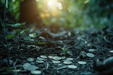A pile of coins on the ground, useful for financial concepts