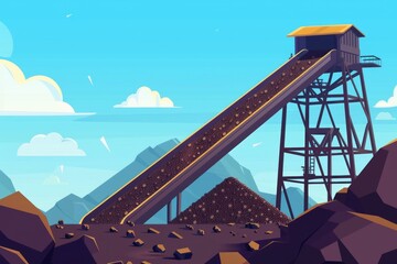 A coal mine with a conveyor belt, suitable for industrial concepts