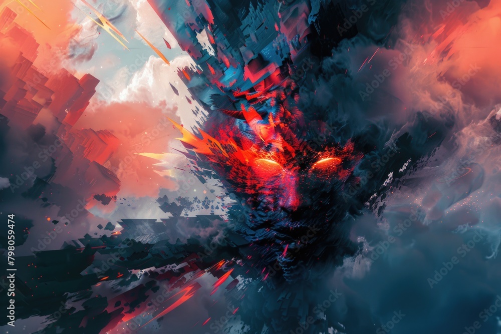 Poster A digital painting of a face in the clouds. Suitable for various design projects