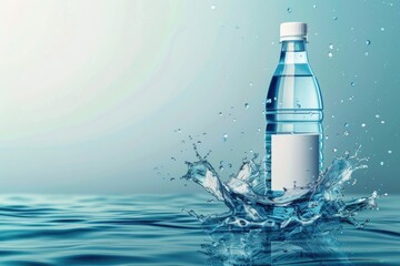 A bottle of water splashing into the water, suitable for advertising