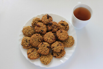 homemade cookies made from oatmeal, raisins, seeds