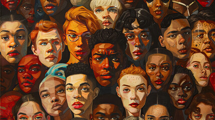 Obraz premium concept of Belonging Inclusion Diversity Equity DEIB or lgbtq, group of multicolor painted people of different Business culture , belonging