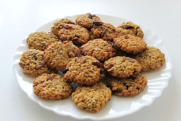 homemade cookies made from oatmeal, raisins, seeds