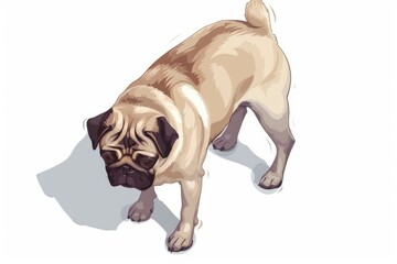 Obraz premium A cute pug dog standing on a clean white surface. Suitable for pet care and animal-related designs