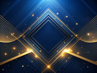 Premium Dark Blue Abstract Background Template with Golden Illumination Lines Abstract