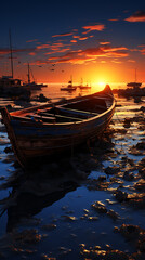 Beautiful nature view of a boat floating on water wallpaper photo
