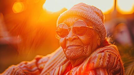 Portrait of a fashion-forward elderly individual adorned in vibrant and eclectic garments, showcasing bold patterns and textures, embodying creativity and individuality, photographed