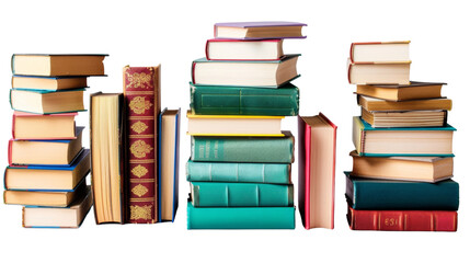 Various stacks of books on translucent background