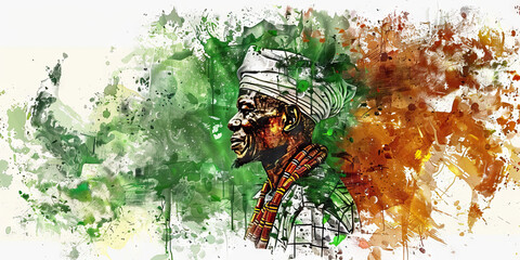 Fototapeta premium Nigerian Flag with a Traditional Chief and an Oil Worker - Imagine the Nigerian flag with a traditional chief representing Nigeria's diverse cultures and an oil worker