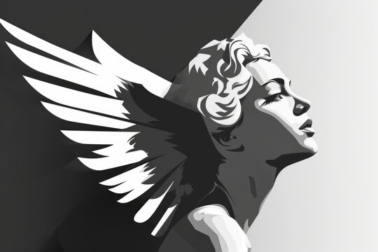 A striking black and white image of a woman with wings. Perfect for fantasy or angelic themes