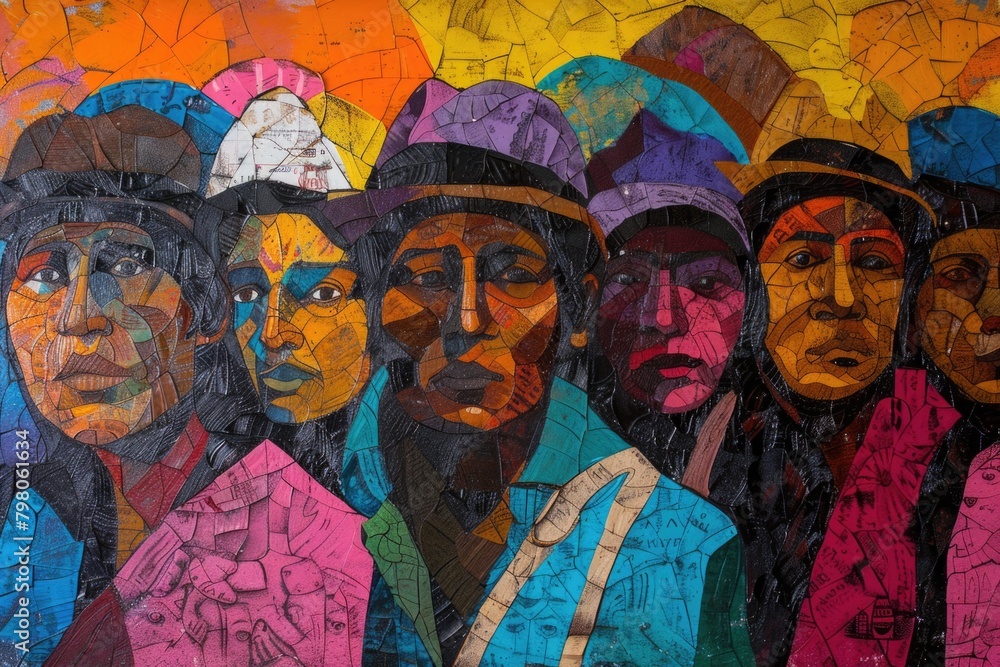 Poster a painting of a group of people standing together. suitable for various concepts and designs