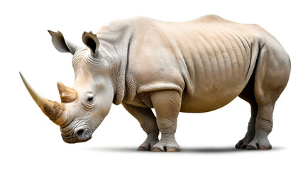 Obraz premium Albino Nashorn isoliert auf weißen Hintergrund, Freisteller