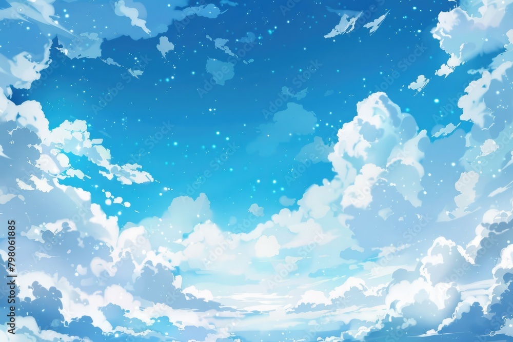 Poster A clear view of a sky with fluffy clouds. Perfect for adding text or graphics