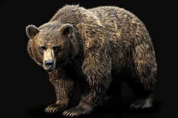 A large brown bear standing in the dark. Suitable for wildlife and nature themes