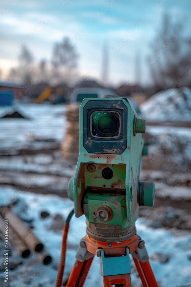 Poster detailed shot of a camera mounted on a tripod. suitable for photography and videography projects